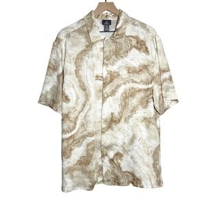 H&M Mens Button Up Shirt L‎ Beige Marble Regular Fit Going Out Vacation Resort